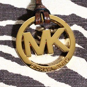 Michael Kors MK Marina Tiger Print Canvas Tote Leather Shoulder Bag
